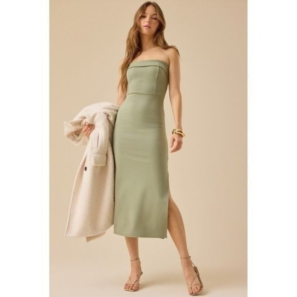 Altar'd State Green Strapless Midi Dress Side Slit Bodycon Size Large